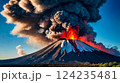 Dramatic volcano eruption with giant clouds of ash in the sky 124235481