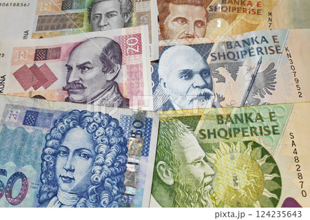 Stack of Croatian Kuna and Albanian Lek 124235643