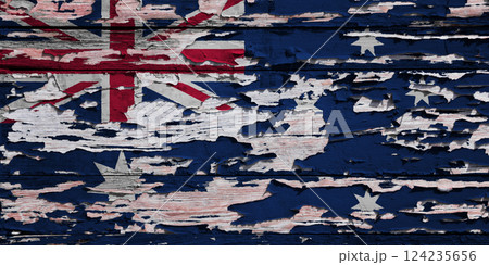 Flag of Australia painted on a wooden board 124235656