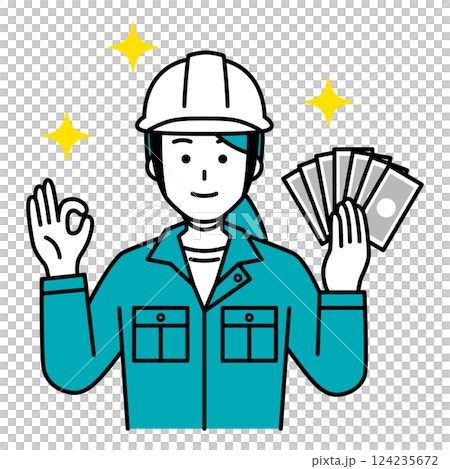 A female worker holding money and making an OK sign A female worker holding money and making an OK sign 124235672