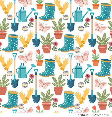 Hand drawn Gardening seamless pattern Hand drawn Gardening seamless pattern 124235690
