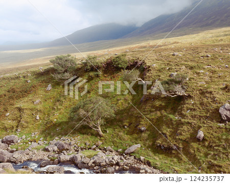 Exploring the serene landscapes of Gaddagh River in Ireland during a cloudy afternoon. 124235737