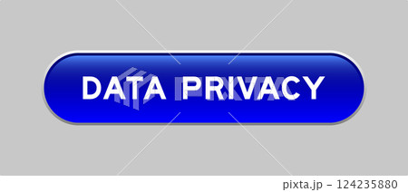 Blue color capsule shape button with word data privacy on gray background 124235880