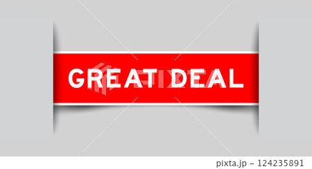 Red color square shape sticker label with word great deal inserted in gray background 124235891