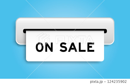 White coupon banner with word on sale from machine on blue color background 124235902
