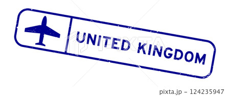 Grunge blue united kingdom word with plane icon square rubber seal stamp on white background Grunge blue united kingdom word with plane icon square rubber seal stamp on white background 124235947