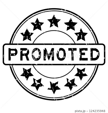 Grunge black promoted word with star icon round rubber seal stamp on white background Grunge black promoted word with star icon round rubber seal stamp on white background 124235948