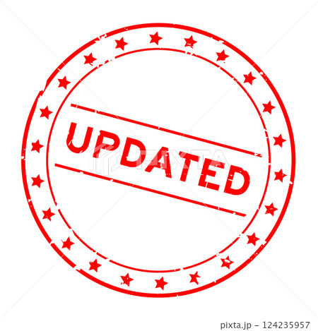 Grunge red updated word round rubber seal stamp on white background 124235957
