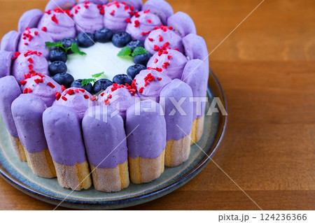 Blueberry Tiramisu Dessert with Cream and Glaze 124236366