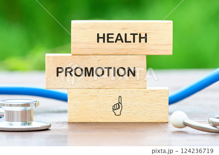 Blocks with medical tools highlight a focus on health promotion and improvement strategies Blocks with medical tools highlight a focus on health promotion and improvement strategies 124236719