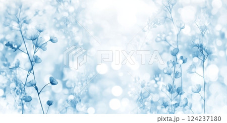 Soft blue and white floral patterns blend harmoniously, creating an ethereal and dreamy atmosphere 124237180