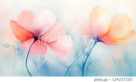 Soft florals emerge gracefully from an atmospheric haze, creating a dreamy, immersive composition 124237187