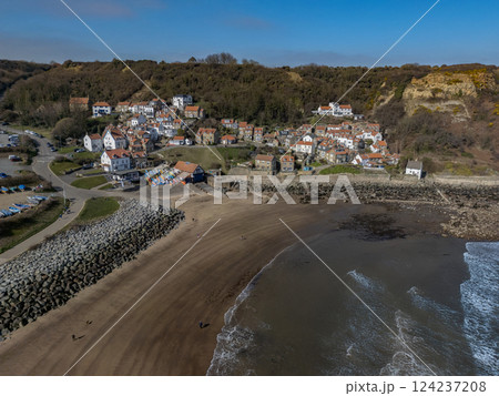 Aerial view of Runswick Bay in North Yorkshire - United Kingdom 124237208