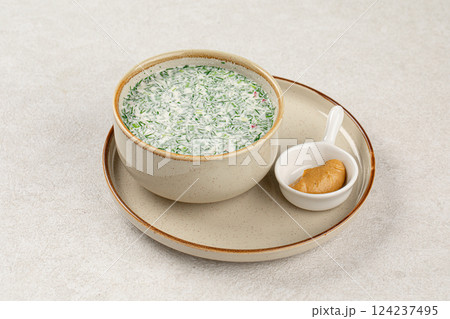 Portion of russian cold soup okroshka Portion of russian cold soup okroshka 124237495
