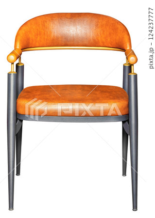 Elegant modern chair with warm leather upholstery in a stylish setting. Isolated on white background. Elegant modern chair with warm leather upholstery in a stylish setting. Isolated on white background. 124237777