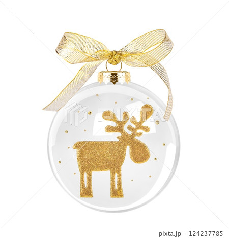 Christmas transparent glass ball with deer Isolated on White Background 124237785