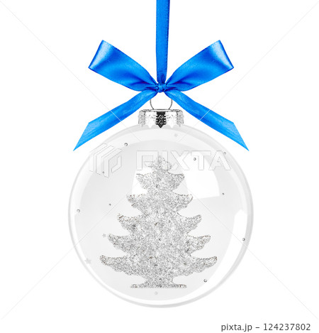 Christmas transparent glass ball with golden fir tree isolated on white background Christmas transparent glass ball with golden fir tree isolated on white background 124237802