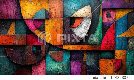 Cubist Art Composition Wooden Surface Abstract Background Colorful Environment Artistic Viewpoint 124238070