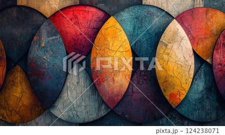 Dynamic Cubist Art Exploration on Wooden Surfaces Abstract Background Colorful Patterns 124238071