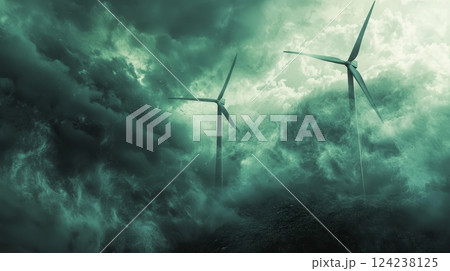 Stormy Skies Over Wind Turbines Renewable Energy Nature Dynamic Dramatic Atmosphere Stormy Skies Over Wind Turbines Renewable Energy Nature Dynamic Dramatic Atmosphere 124238125