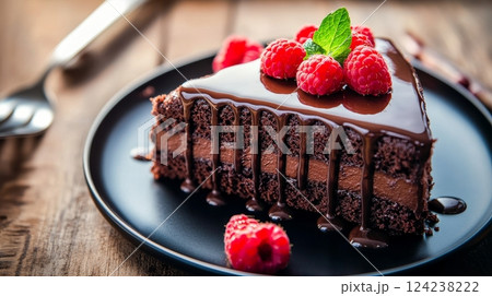 Decadent Chocolate Cake Delight Kitchen Food Photography Rustic Close-Up Indulgence 124238222
