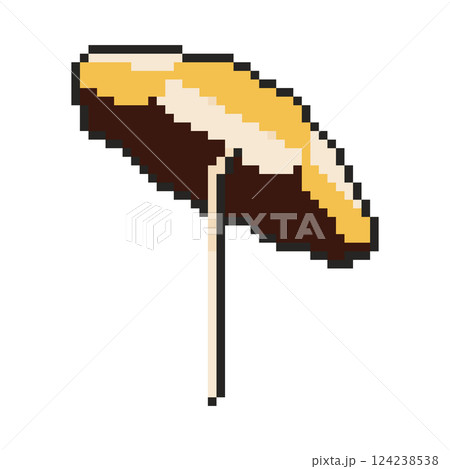 8 bit beach umbrella icon. Pixel art object. Retro 80s,90s video game graphics. 8 bit beach umbrella icon. Pixel art object. Retro 80s,90s video game graphics. 124238538