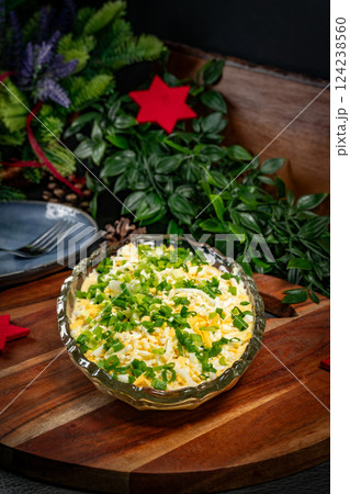 Herring salad in mustard and egg sauce. Herring salad in mustard and egg sauce. 124238560