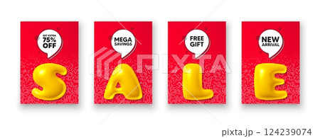 Poster templates with 3d sale text. Get Extra 75 percent off Sale. Discount offer price sign. Special offer symbol. Save 75 percentages. Extra discount poster frame message. Offer chat bubbles. Vector Poster templates with 3d sale text. Get Extra 75 percent off Sale. Discount offer price sign. Special offer symbol. Save 75 percentages. Extra discount poster frame message. Offer chat bubbles. Vector 124239074