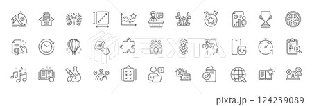 Technical documentation, Business report and Exhibitors line icons. Pack of Ranking stars, Group people, Chemistry experiment icon. Award cup, Phone download, Puzzle pictogram. Line icons. Vector Technical documentation, Business report and Exhibitors line icons. Pack of Ranking stars, Group people, Chemistry experiment icon. Award cup, Phone download, Puzzle pictogram. Line icons. Vector 124239089