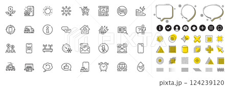 Set of Search text, Feedback and Smartphone line icons for web app. Design elements, Social media icons. Search employee, Energy inflation, Dermatologically tested icons. Vector 124239120