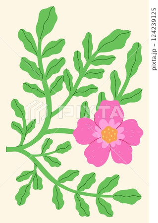Postcard or poster with rose hip flower. Vector graphics. 124239125