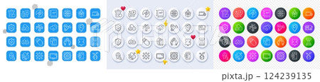 Niacin, Employees teamwork and Medical tablet line icons. Square, Gradient, Pin 3d buttons. AI, QA and map pin icons. Pack of Face biometrics, Electric energy, Coronavirus vaccine icon. Vector 124239135