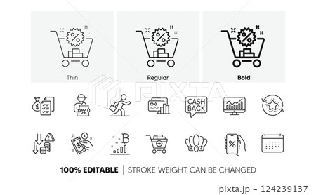 Accounting wealth, Businessman run and Add products line icons. Pack of Payment method, Calendar, Shopping cart icon. Card, Deflation, Crown pictogram. Delivery discount, Statistics. Vector 124239137