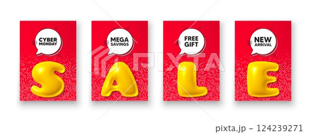 Poster templates with 3d sale text. Cyber Monday Sale tag. Special offer price sign. Advertising Discounts symbol. Cyber monday poster frame message. Offer chat bubbles. Text speech balloon. Vector 124239271