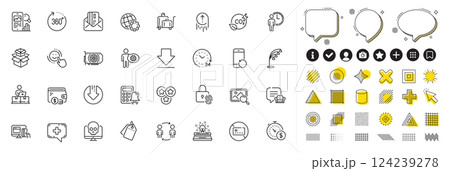 Set of Workflow, No card and Typewriter line icons for web app. Design elements, Social media icons. 24 hours, Luggage trolley, Sale tags icons. Online payment, Last minute, 360 degrees signs. Vector Set of Workflow, No card and Typewriter line icons for web app. Design elements, Social media icons. 24 hours, Luggage trolley, Sale tags icons. Online payment, Last minute, 360 degrees signs. Vector 124239278