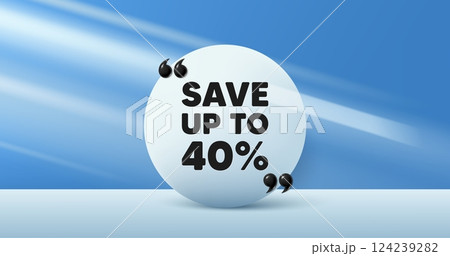 Save up to 40 percent. Circle frame, product stage background. Discount Sale offer price sign. Special offer symbol. Discount round frame message. Minimal design offer scene. Vector 124239282