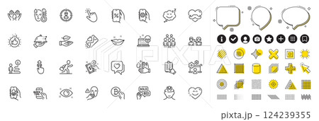 Set of Checklist, Lips and Bid offer line icons for web app. Design elements, Social media icons. Health eye, Safe water, People communication icons. Cyber attack, Online job, Dont touch signs. Vector 124239355