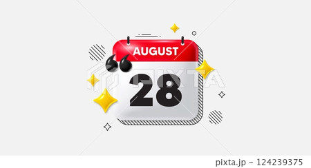 Calendar date of August 3d icon. 28th day of the month icon. Event schedule date. Meeting appointment time. 28th day of August. Calendar month date banner. Day or Monthly page. Vector 124239375