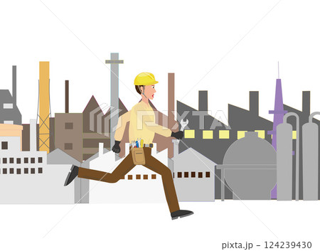 エンジニアが工場内を忙しく走っている。 124239430