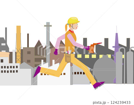 エンジニアが工場内を忙しく走っている。 エンジニアが工場内を忙しく走っている。 124239433