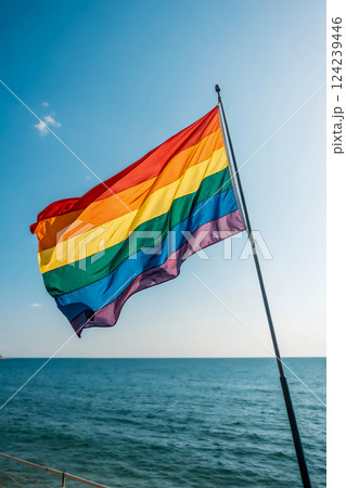 自由と平等を願う、空とレインボーフラッグ 124239446