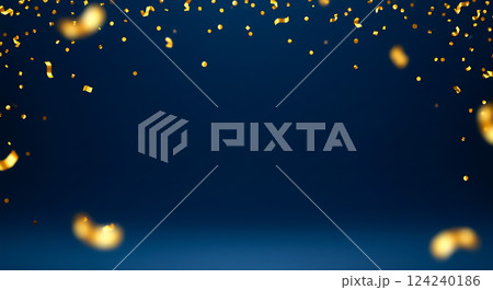 煌めく金色の紙吹雪、エレガントな青の背景 124240186