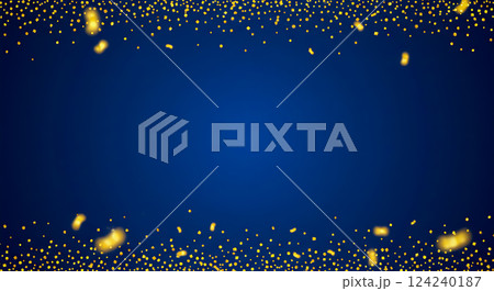 煌めく金色の紙吹雪、エレガントな青の背景 124240187