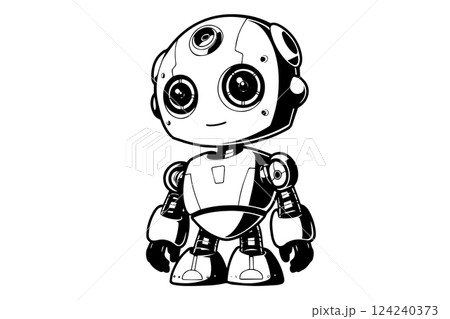 Hand-Drawn Cute Robot or chat bot in a Timeless Vintage Engraved Style. Vector Illustration. 124240373