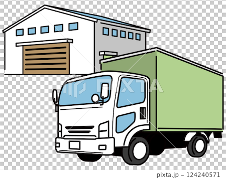 倉庫和卡車向量插圖 124240571