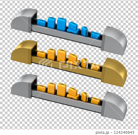 Set of Airport luggage conveyor belt or baggage claim area with suitcases on white background. 3d render of travel vacation concept. 124240845