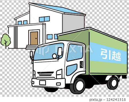 一輛卡車穿過住宅區的插圖 124241318