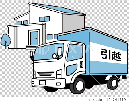 Illustration of a truck running through a residential area 124241319
