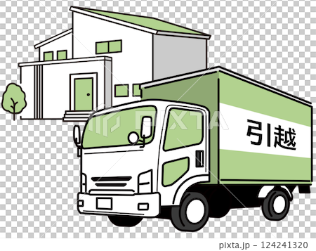 Illustration of a truck running through a residential area 124241320