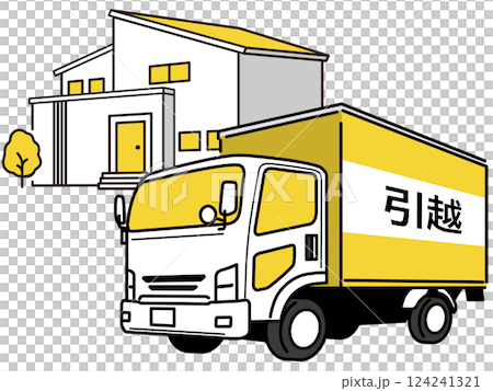 一輛卡車穿過住宅區的插圖 124241321